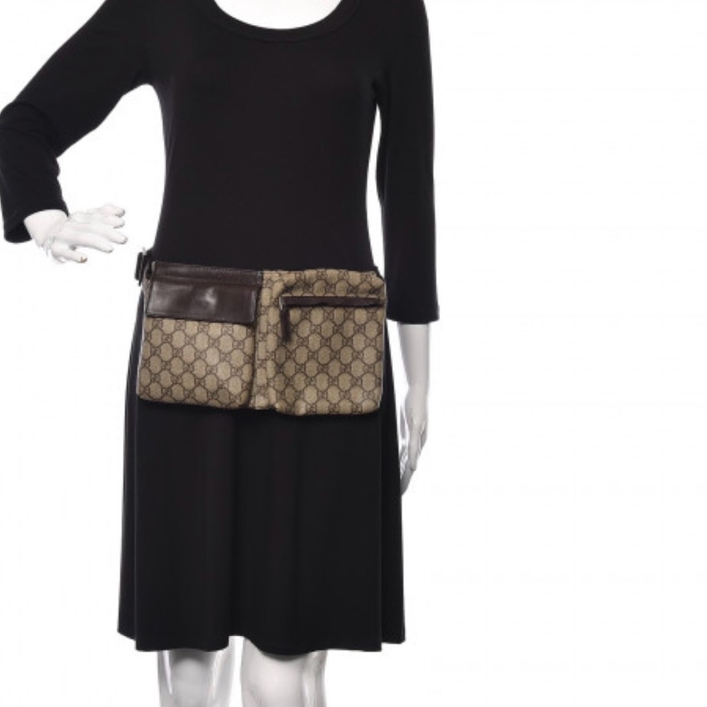 Gucci GG Monogram Double Pocket Belt Bag Dark Brown - used/shows wear - Picture 2 of 12